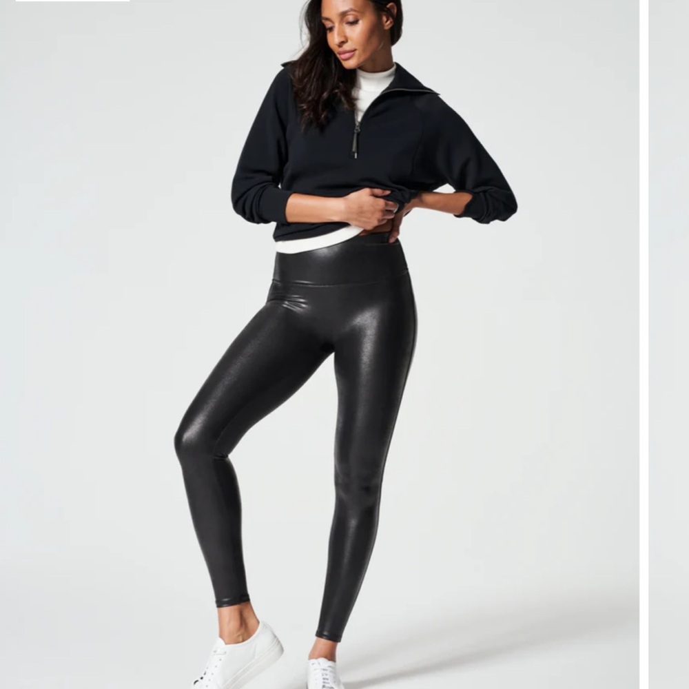 SPANX SPANXshape faux leather black skinny L high waisted shimmer leggings